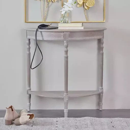 Kirklands Home Entryway Furniture|Whitewashed Wood Half Moon Console Table Brown