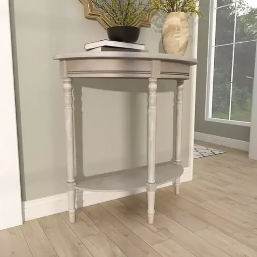 Kirklands Home Entryway Furniture|Whitewashed Wood Half Moon Console Table Brown