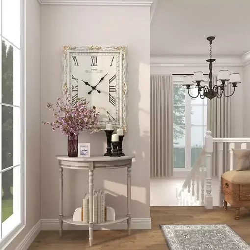 Kirklands Home Entryway Furniture|Whitewashed Wood Half Moon Console Table Brown