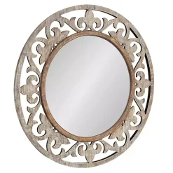 Kirklands Home Decorative Mirrors|washed Wood Round Shavali Mirror White