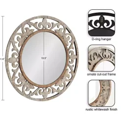 Kirklands Home Decorative Mirrors|washed Wood Round Shavali Mirror White