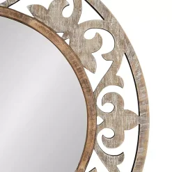 Kirklands Home Decorative Mirrors|washed Wood Round Shavali Mirror White