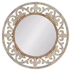 Kirklands Home Decorative Mirrors|washed Wood Round Shavali Mirror White