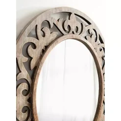 Kirklands Home Decorative Mirrors|washed Wood Round Shavali Mirror White