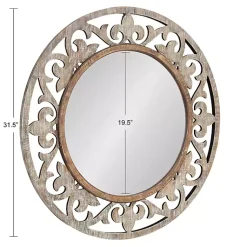 Kirklands Home Decorative Mirrors|washed Wood Round Shavali Mirror White