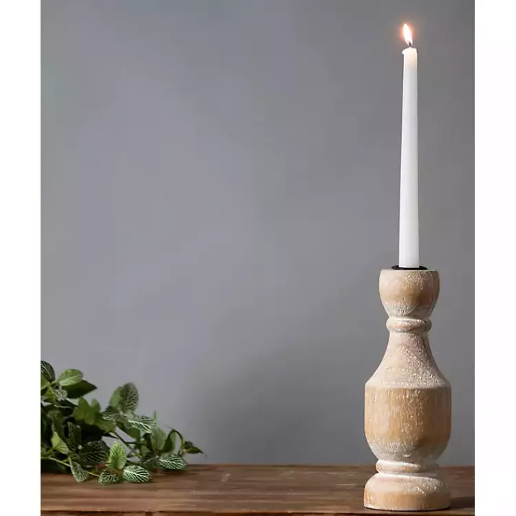 New Whitewashed Wood Taper Candle Holder, 9 in. Candle Holders