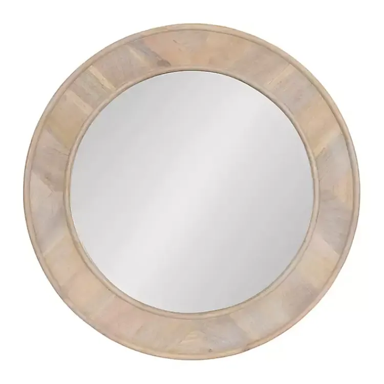 Kirklands Home Decorative Mirrors|washed Woodgrain Round Wall Mirror White
