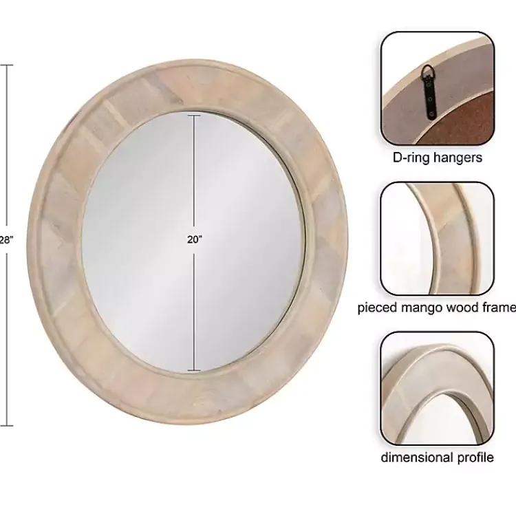 Kirklands Home Decorative Mirrors|washed Woodgrain Round Wall Mirror White