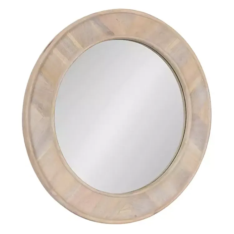 Kirklands Home Decorative Mirrors|washed Woodgrain Round Wall Mirror White
