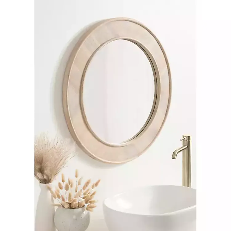 Kirklands Home Decorative Mirrors|washed Woodgrain Round Wall Mirror White
