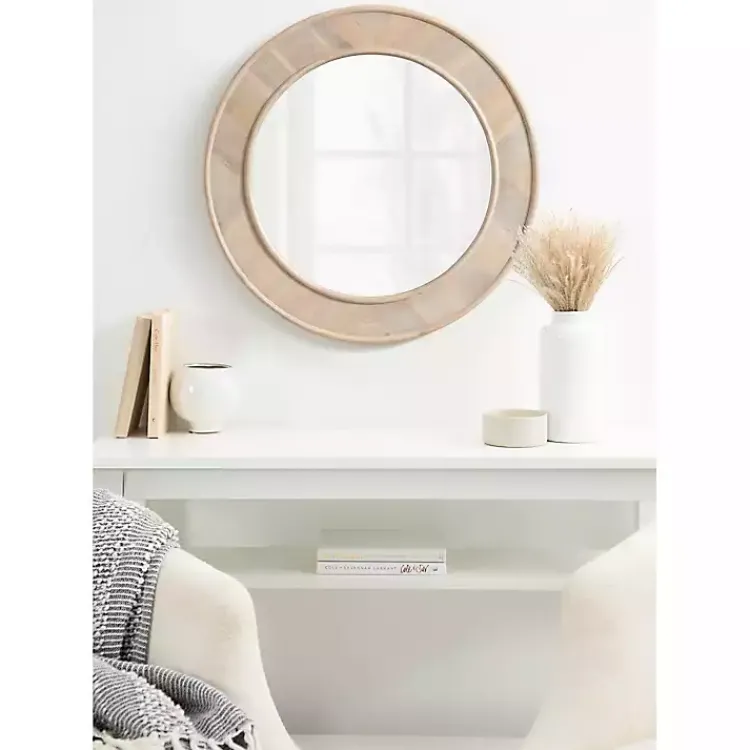 Kirklands Home Decorative Mirrors|washed Woodgrain Round Wall Mirror White