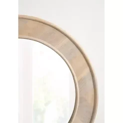 Kirklands Home Decorative Mirrors|washed Woodgrain Round Wall Mirror White