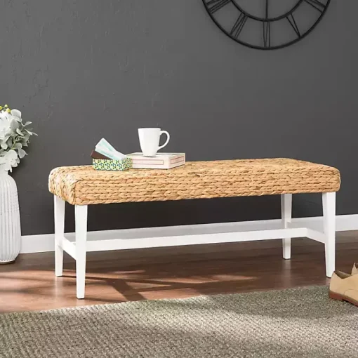 Kirklands Home Benches & Ottomans|Wiley Woven Hyacinth Bench with White Base