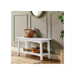 Kirklands Home Benches & Ottomans|Willis Wooden Lower Shelf Bench White