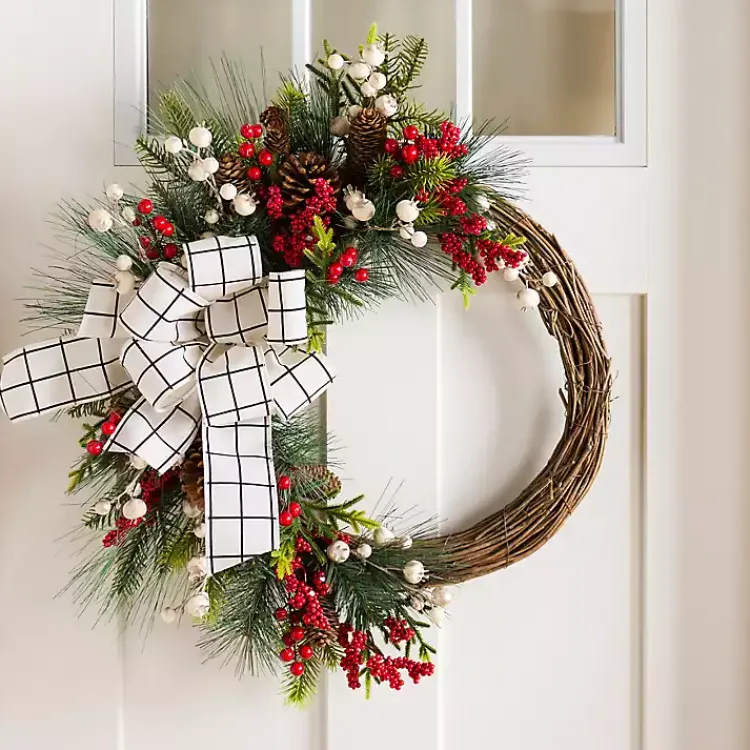 Sale Windowpane Plaid Berry Bow Wreath Christmas Wreaths
