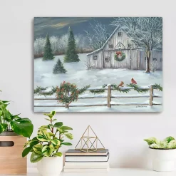 Online Winter Barn with Wreath Christmas Canvas Art Print Christmas Art & Wall Decor