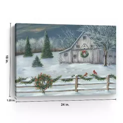 Online Winter Barn with Wreath Christmas Canvas Art Print Christmas Art & Wall Decor