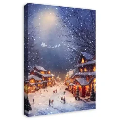 Online Winter Village at Night Canvas Art Print Christmas Art & Wall Decor