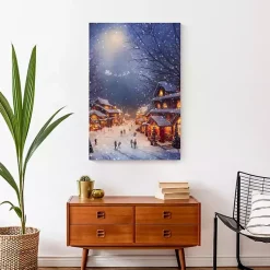 Online Winter Village at Night Canvas Art Print Christmas Art & Wall Decor