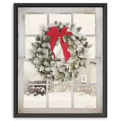 New Winter Window View Framed Canvas Art Print, 26x34 Christmas Art & Wall Decor