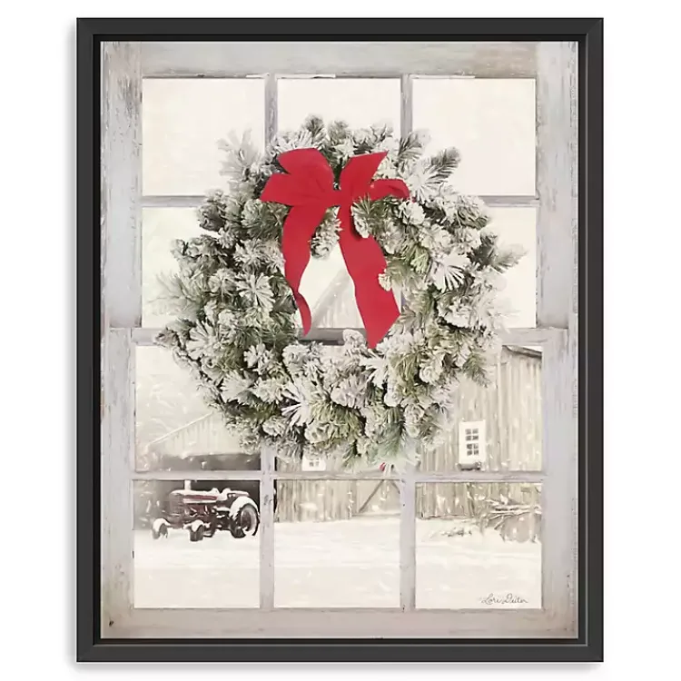 New Winter Window View Framed Canvas Art Print, 26x34 Christmas Art & Wall Decor