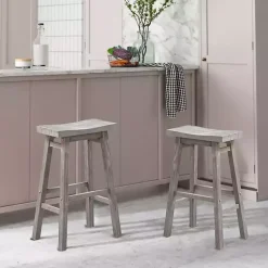 Kirklands Home Bar Stools & Counter Height Stools|Wire Brushed Saddle Wood Bar Stool Gray