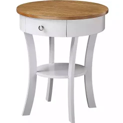 Kirklands Home Accent & End Tables|Wood & White Curved Legs Round Drawer Accent Table Brown