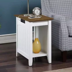 Kirklands Home Accent & End Tables|Wood & Two-Tone Charging Open Accent Table White