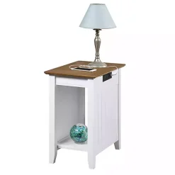 Kirklands Home Accent & End Tables|Wood & Two-Tone Charging Open Accent Table White