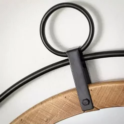 Kirklands Home Decorative Mirrors|Wood and Black Metal Modern Round Wall Mirror