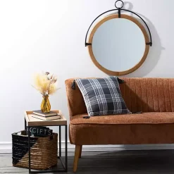 Kirklands Home Decorative Mirrors|Wood and Black Metal Modern Round Wall Mirror