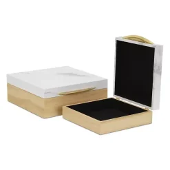 Sale Wood and Faux Marble Square Boxes, Set of 2 Baskets & Boxes