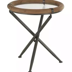 Kirklands Home Accent & End Tables|Wood and Glass Round Tripod Accent Table Brown