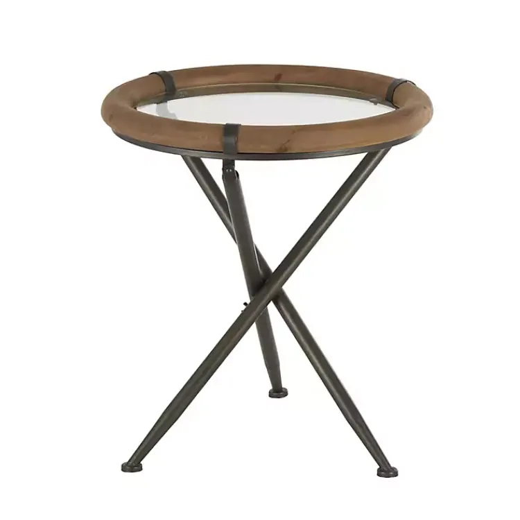 Kirklands Home Accent & End Tables|Wood and Glass Round Tripod Accent Table Brown