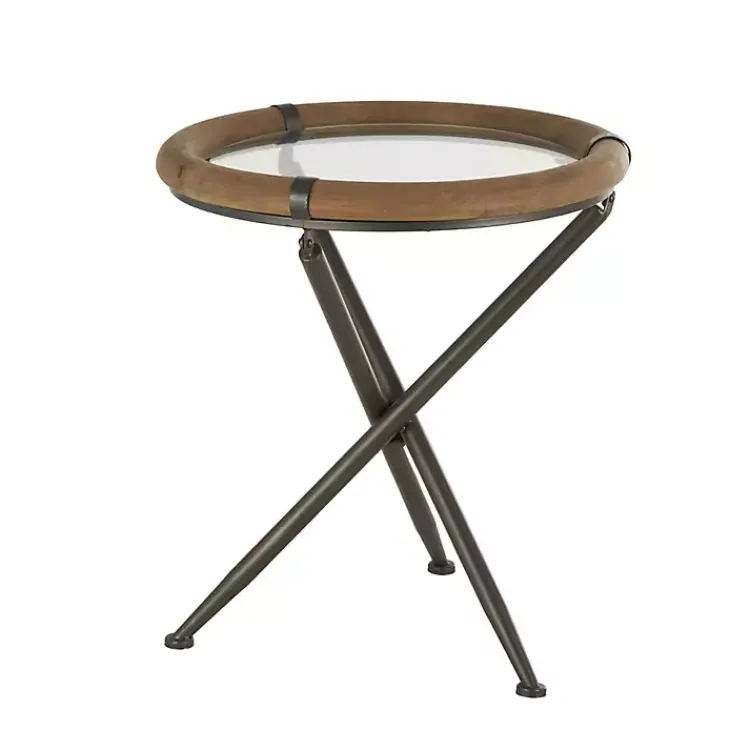 Kirklands Home Accent & End Tables|Wood and Glass Round Tripod Accent Table Brown