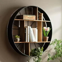 Kirklands Home Shelves|Wood and Iron Bicycle Wheel Shelf
