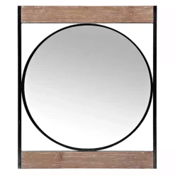 Kirklands Home Decorative Mirrors|Wood and Metal Framed Round Industrial Mirror