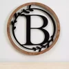 Kirklands Home Monogram Wall Decor|Wood and Metal Laurel Monogram B Plaque