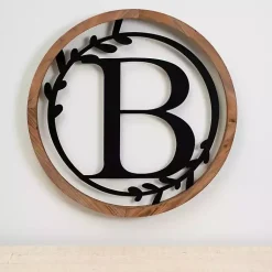 Kirklands Home Monogram Wall Decor|Wood and Metal Laurel Monogram B Plaque