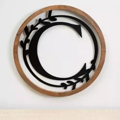 Kirklands Home Monogram Wall Decor|Wood and Metal Laurel Monogram C Plaque