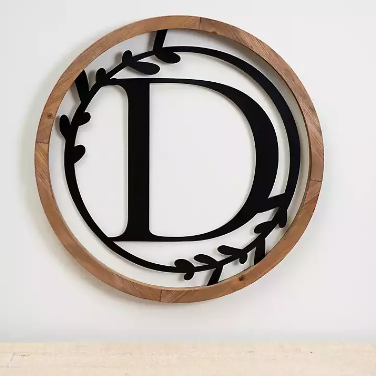 Kirklands Home Monogram Wall Decor|Wood and Metal Laurel Monogram D Plaque