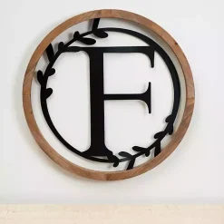 Kirklands Home Monogram Wall Decor|Wood and Metal Laurel Monogram F Plaque