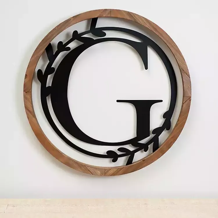 Kirklands Home Monogram Wall Decor|Wood and Metal Laurel Monogram G Plaque