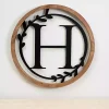 Kirklands Home Monogram Wall Decor|Wood and Metal Laurel Monogram H Plaque