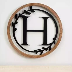 Kirklands Home Monogram Wall Decor|Wood and Metal Laurel Monogram H Plaque