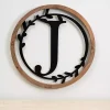 Kirklands Home Monogram Wall Decor|Wood and Metal Laurel Monogram J Plaque