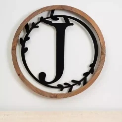 Kirklands Home Monogram Wall Decor|Wood and Metal Laurel Monogram J Plaque
