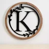 Kirklands Home Monogram Wall Decor|Wood and Metal Laurel Monogram K Plaque