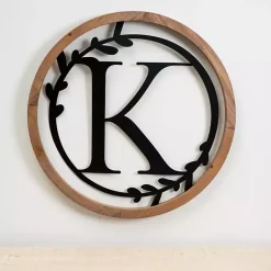 Kirklands Home Monogram Wall Decor|Wood and Metal Laurel Monogram K Plaque