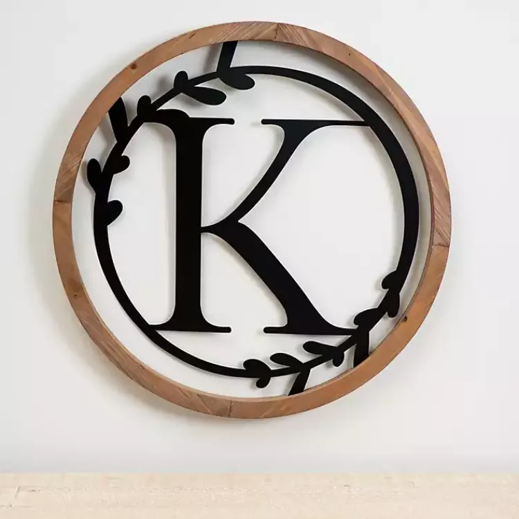 Kirklands Home Monogram Wall Decor|Wood and Metal Laurel Monogram K Plaque
